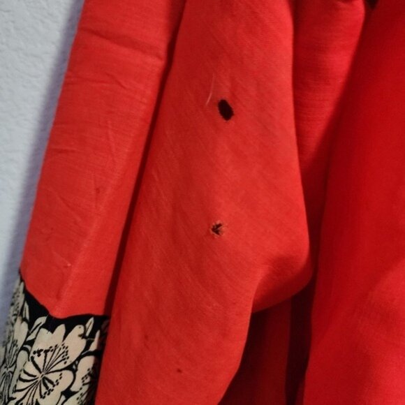 ANTIQUE 1930's‎ Japanese Kimono Yuzen Zome floral Wagasa print in red 30's - Picture 11 of 16